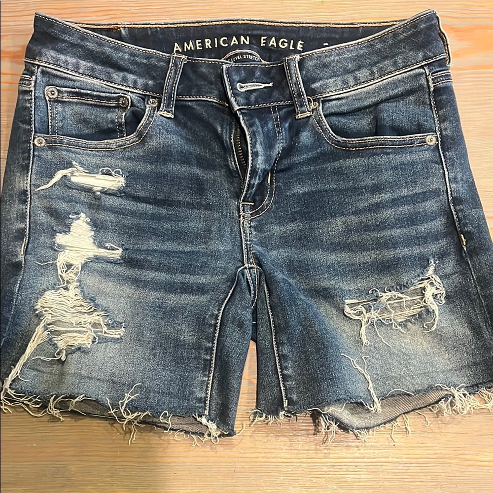 American Eagle Outfitters Distressed Blue Denim Shorts